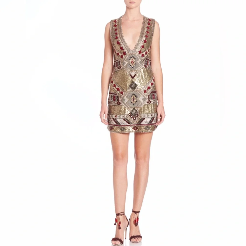 Alice + Olivia Odell Archive Gold Sequin Deco Dress